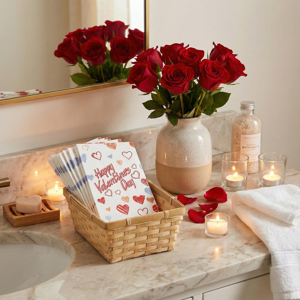 Happy Valentines Day Napkins Disposable Hand Towels for Bathroom,Graffiti Artist Red Heart Paper Napkins Guest Napkins for Valentines Day Party Decorations Supplies, 50 Pack (Valentine's)