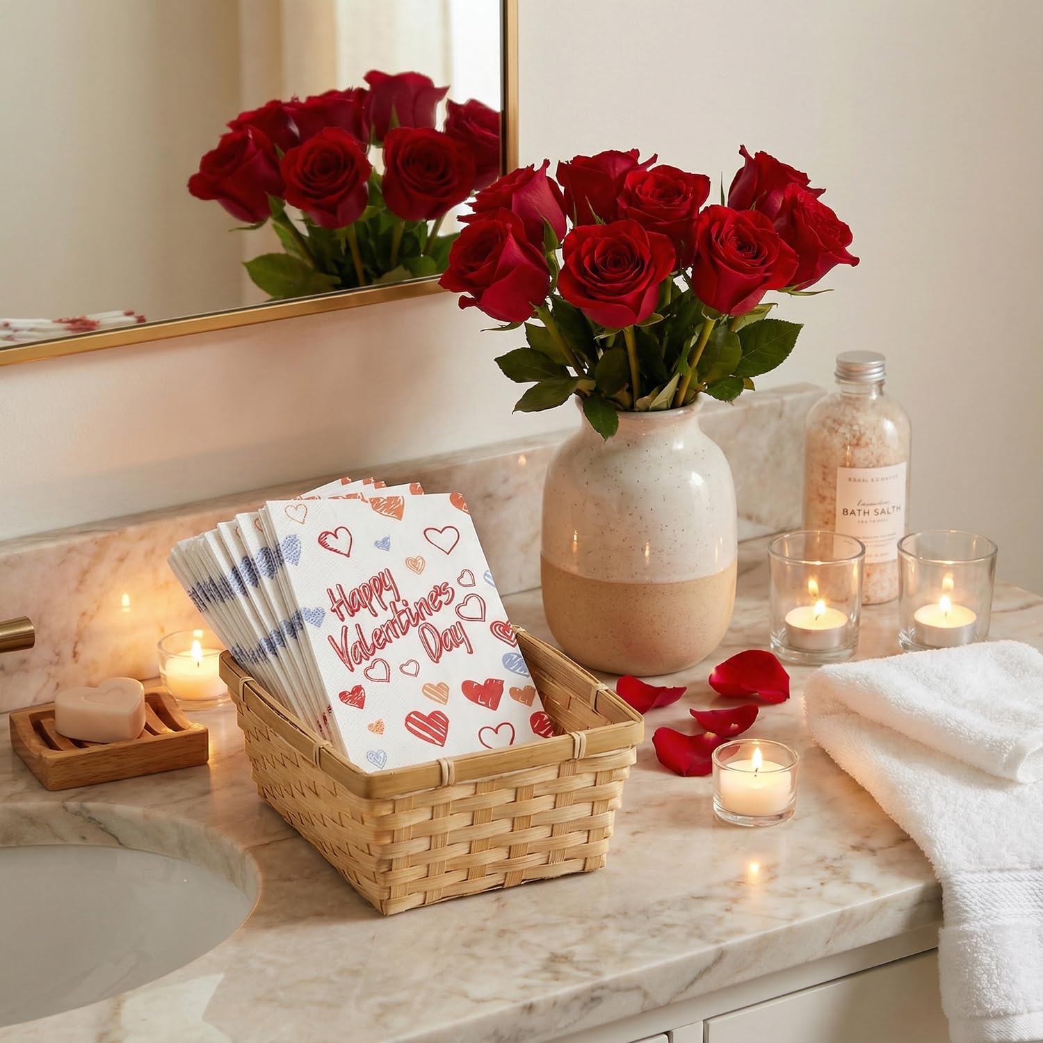 Happy Valentines Day Napkins Disposable Hand Towels for Bathroom,Graffiti Artist Red Heart Paper Napkins Guest Napkins for Valentines Day Party Decorations Supplies, 50 Pack (Valentine's)