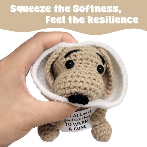 Cotinna Well At Least You Don’t Have to Wear a Cone – Funny and Thoughtful Crochet Dog Gift – 4.5" Handmade Plush for Surgery Recovery, Vasectomy Humor, or Quirky Retirement Gift
