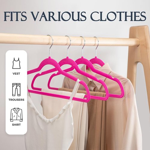 HOUSE DAY Velvet Hangers - 60 Pack Rosy Red Non-Slip Heavy Duty Suit Hangers | Space-Saving Design with 360° Rotating Hook