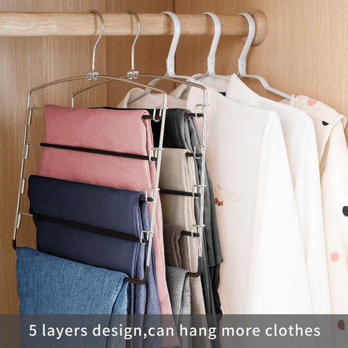 FeeraHozer Pants Hangers - Non-Slip Multi-Layer Swing Arm Design | 3 Pack Stainless Steel Closet Organizer (Black)