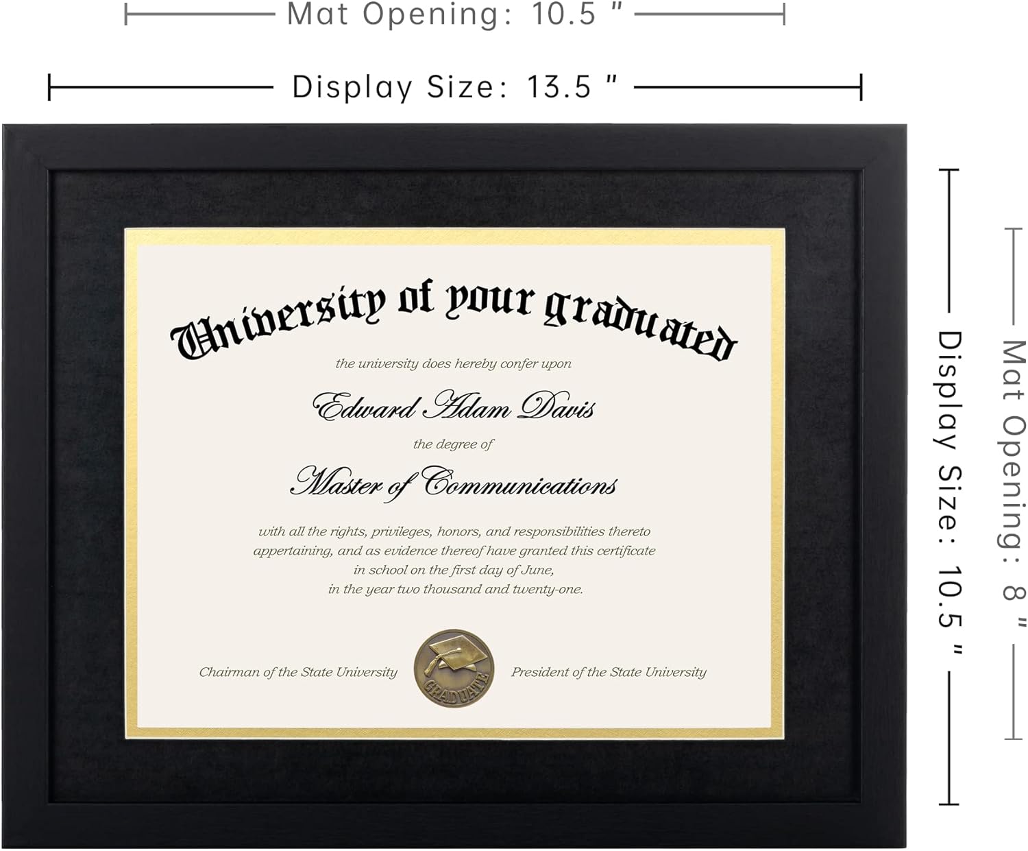 Upsimples 11x14 Diploma Frame - High Definition Glass with Black Double Mat for Wall/Tabletop Display