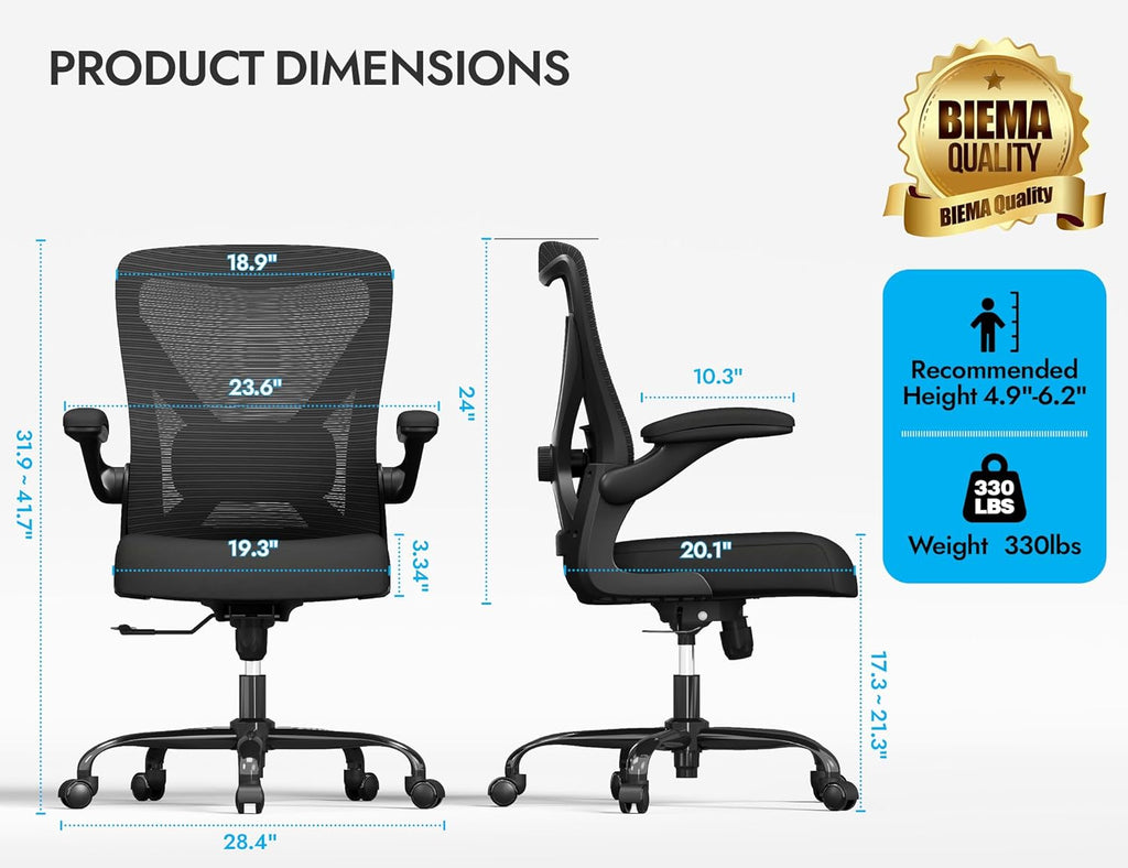 Skiennix Ergonomic Office Chair - Adjustable Lumbar Support for Home Office & Gaming - Comfortable Black Design