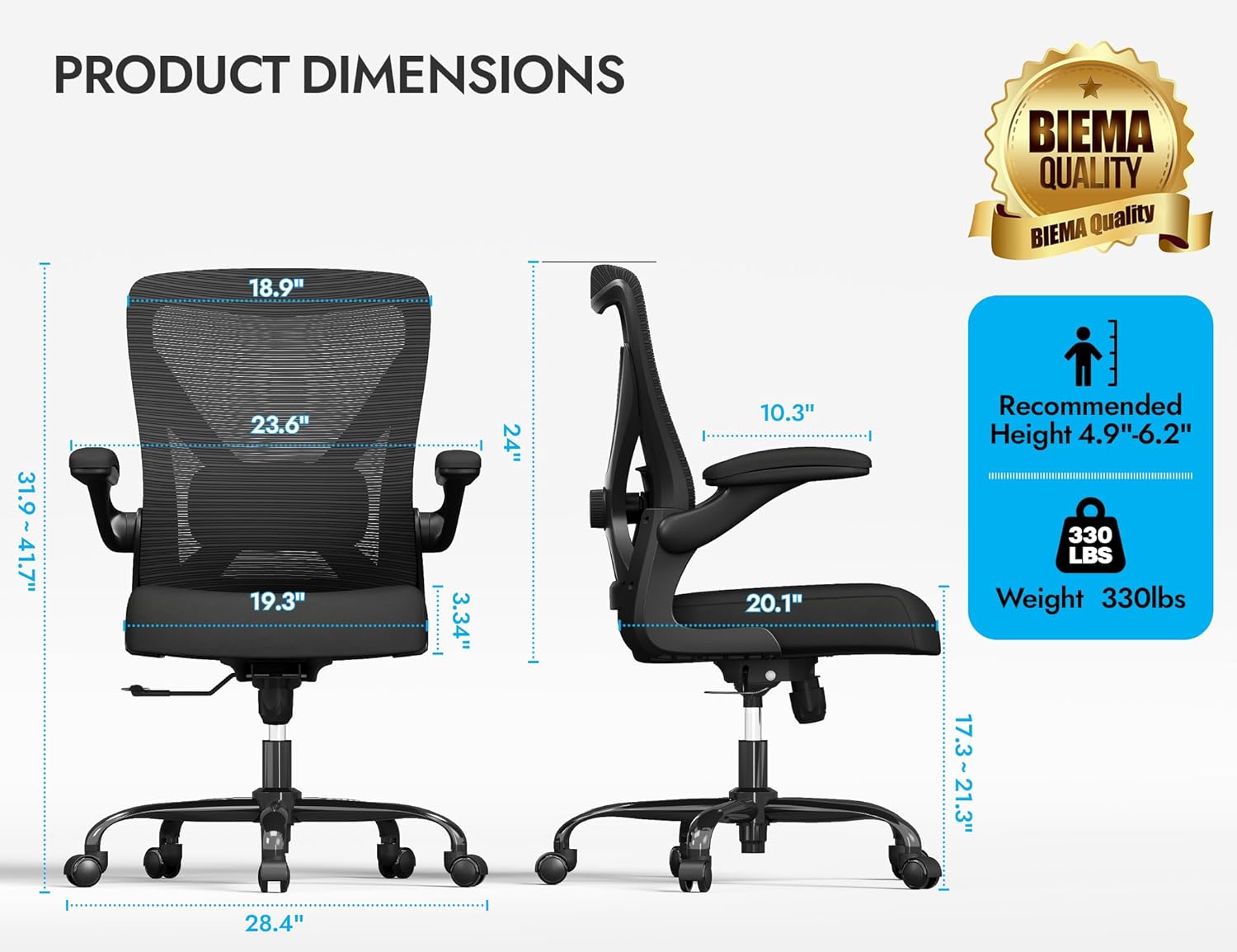 Skiennix Ergonomic Office Chair - Adjustable Lumbar Support for Home Office & Gaming - Comfortable Black Design