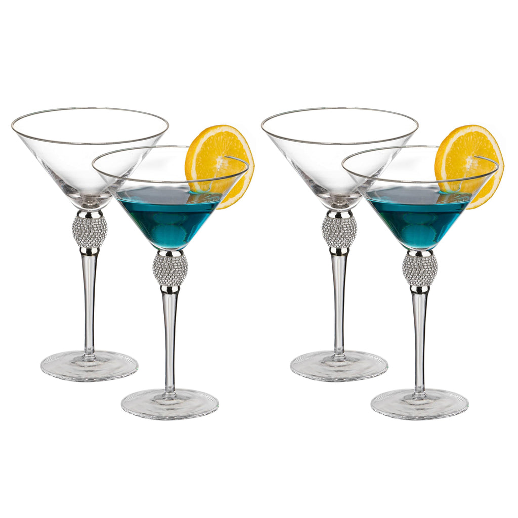 4 Piece Premium Clear Stem Crystal Martini Glasses with Gold Rim and Diamond-like Rhinestones, Elegant 10oz Glassware Set for Cosmopolitan, Vodka, Gin and Other Cocktails, Fancy Manhattan Drinkware