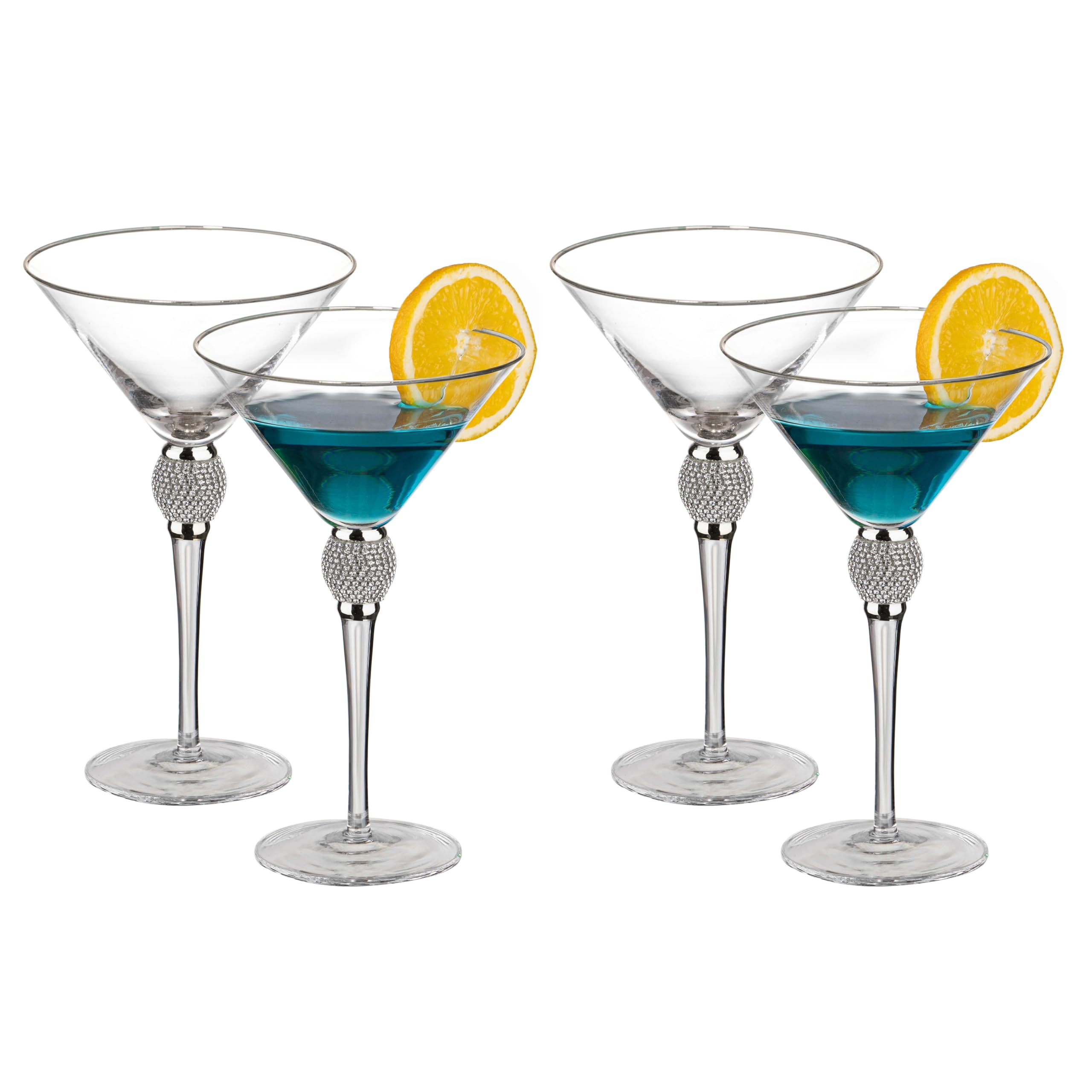 4 Piece Premium Clear Stem Crystal Martini Glasses with Gold Rim and Diamond-like Rhinestones, Elegant 10oz Glassware Set for Cosmopolitan, Vodka, Gin and Other Cocktails, Fancy Manhattan Drinkware