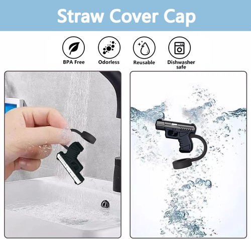 Gun Straw Toppers For Stanley Cups;Gun Straw Covers Cap Toppers Compatible With Stanley 30&40 Oz Tumbler, Reusable & Silicone Tumbler Straws Topper For 0.4 Inch/10 Mm Tips 4 Pcs