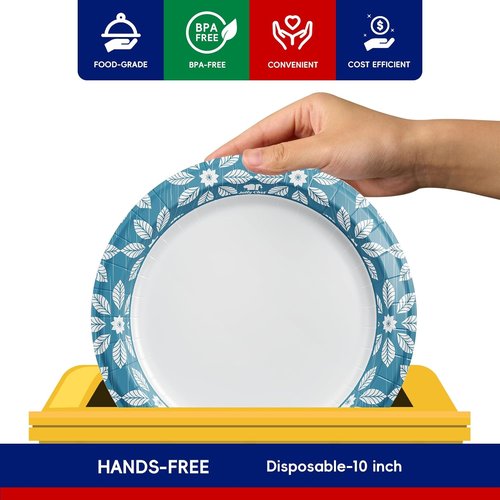 JOLLY CHEF Heavy-Duty Disposable Paper Plates - 10 Inch, 140 Pack, Soak Proof & Cut Proof