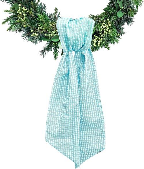 Light Blue Buffalo Plaid Wreath Sash for Front Door Seersucker Wreaths Satin Sash Burlap Garland Ribbon Accessories for Wreath Yard Doorway Indoor Outdoor Bridal Shower Home Decor,5.1 x 54.3