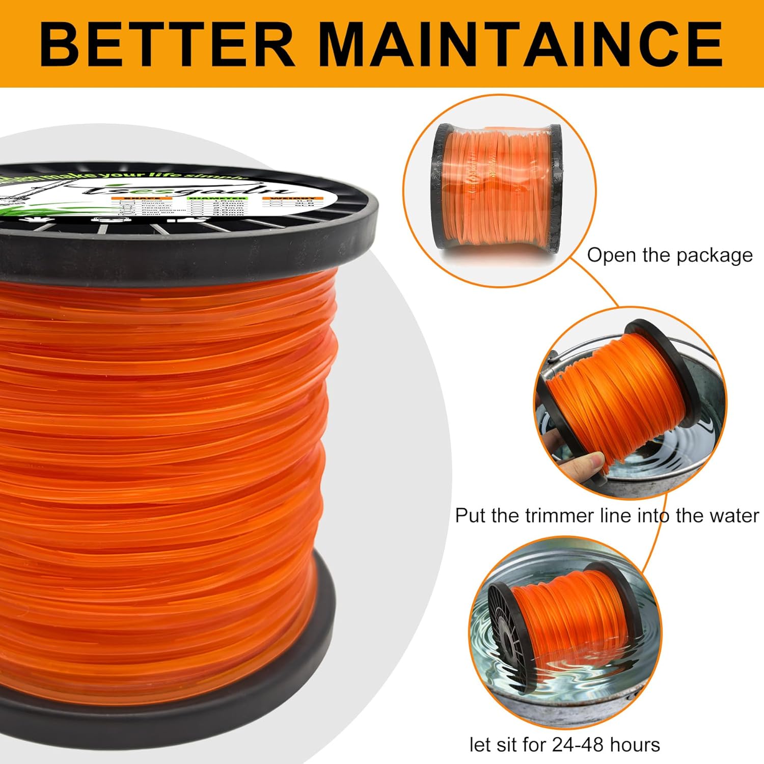 Skiennix .095" Pentagonal String Trimmer Line - 1LB Orange Universal Replacement for Weed Eater