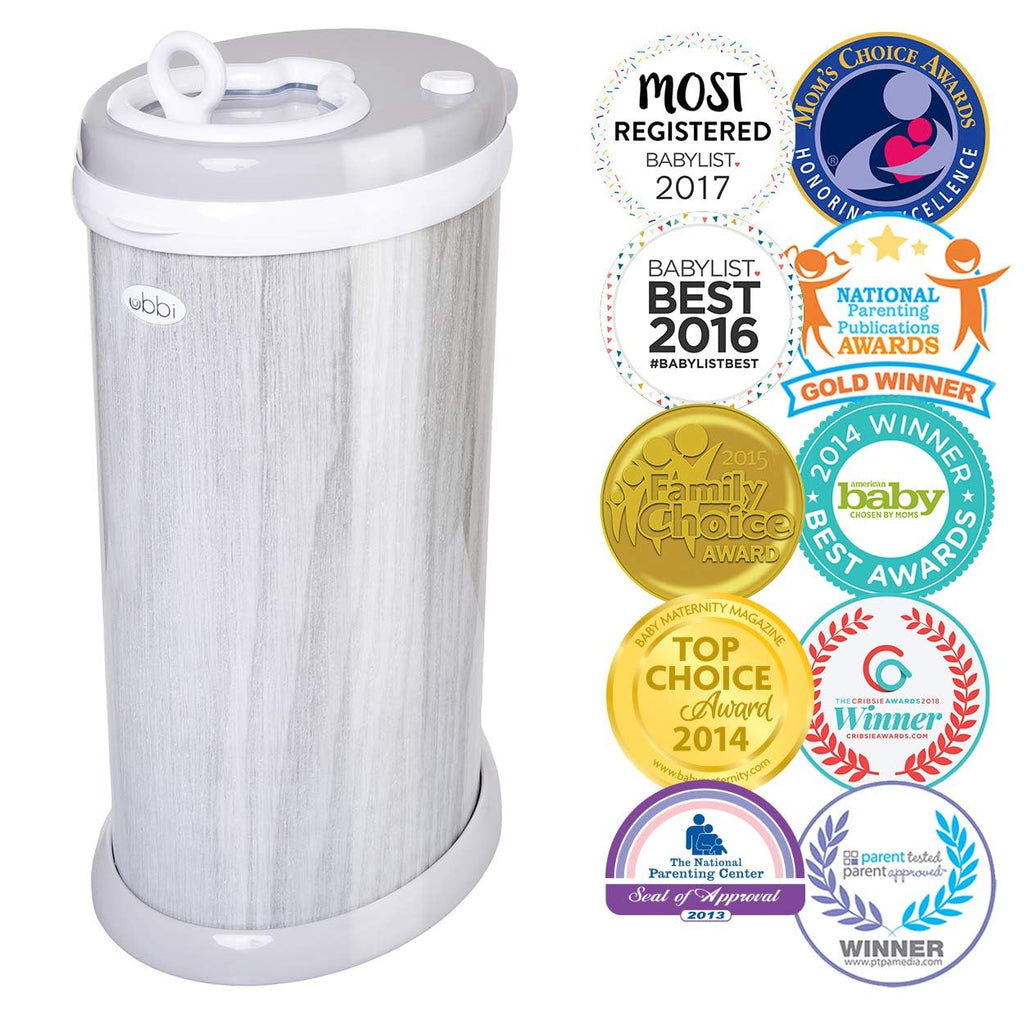 Ubbi Steel Diaper Pail - Odor Locking Design | No Special Bag Required | Woodgrain Finish