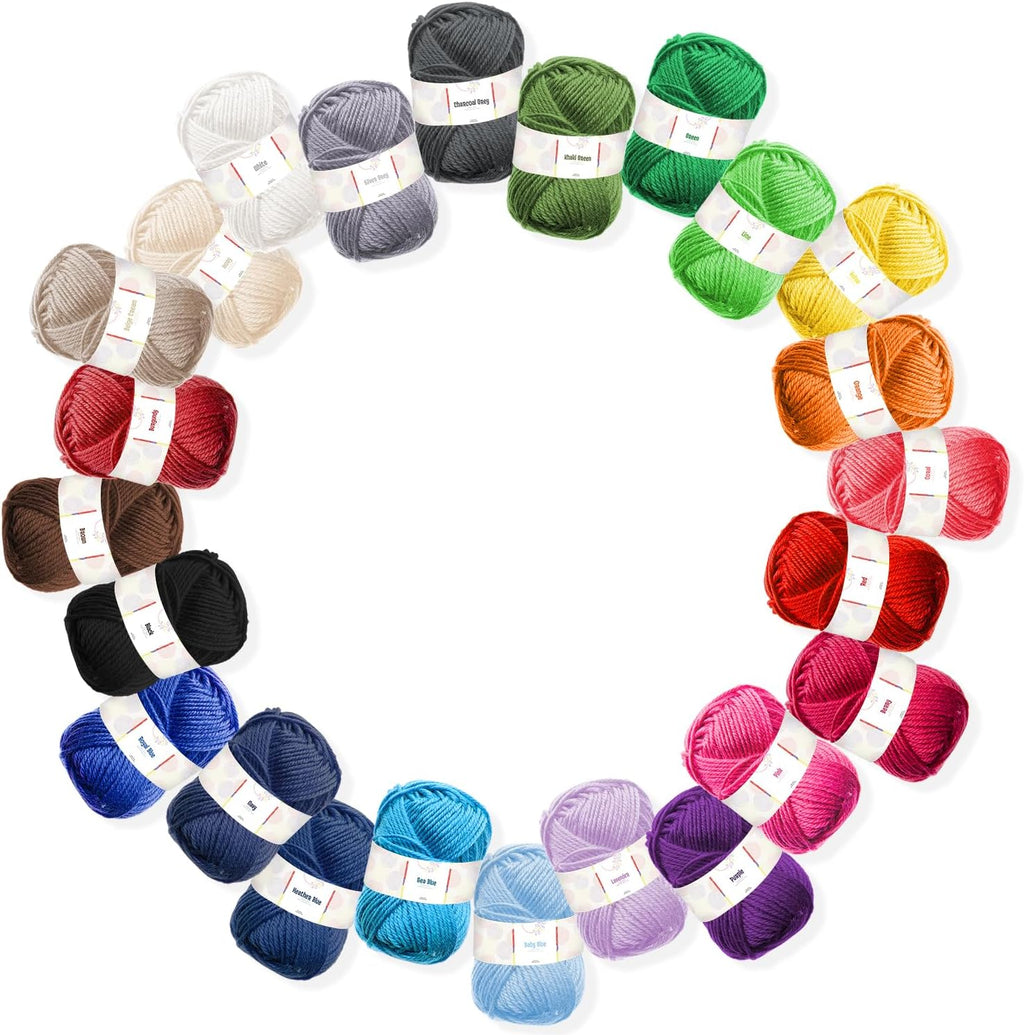 Skiennix Acrylic Yarn Skeins - 2400 Yards of Soft Multicolored Crochet Yarn - 24 x 50g Pack for Knitting and Crafts