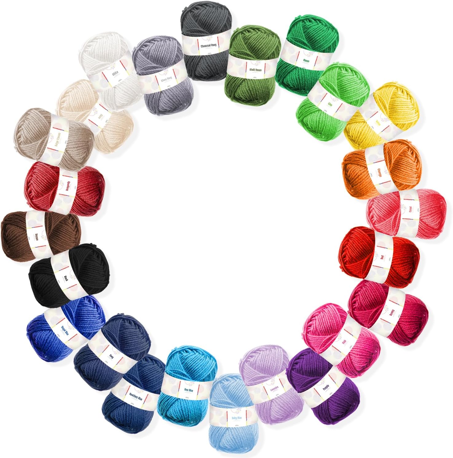 Skiennix Acrylic Yarn Skeins - 2400 Yards of Soft Multicolored Crochet Yarn - 24 x 50g Pack for Knitting and Crafts