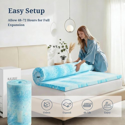 IULULU Twin Size Mattress Topper - 3 Inch Gel Memory Foam for Pressure Relief & Cooling Comfort
