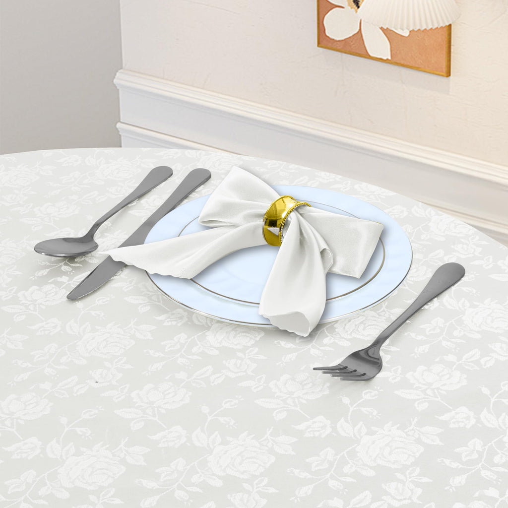 Cobedzy White 60" Round Satin Tablecloth, Jacquard Stain Resistant Table Cloths Wrinkle Free Tablecloth, Silkly Soft Table Cover for Dining Room/Party/Wedding/Banquet/Events
