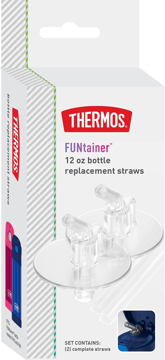 Thermos Replacement Straws - Clear Design for 12 Ounce Funtainer Bottles | 2 Count Pack