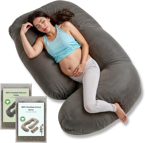 G Pregnancy Pillow - G Shaped Full Body Maternity Support with 2 Premium Removable Covers | 69 Inch, Grey