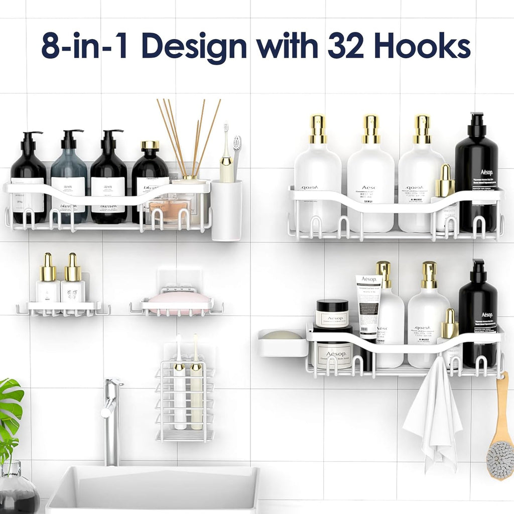 NESOMI Shower Caddy - Rustproof Stainless Steel Organizer with Large Capacity | 8-Pack No-Drill Storage Solutions