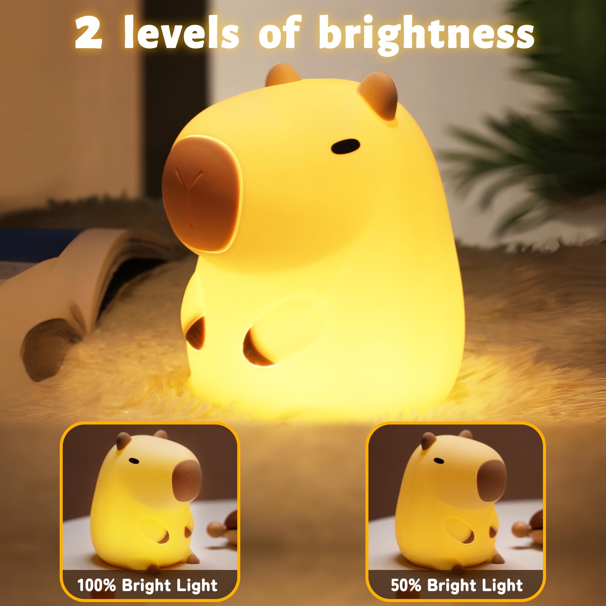 Attivolife Capybara Night Light for Kids, Animal Silicone Night Lamp USB Rechargeable, Touch Control with Dimmable & Timer, Cute Home Bedside Decor Portable, Kawaii Birthday Xmas Gift for Girl Boy