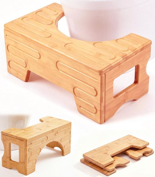 Bamboo Foldable Toilet Stool - Adjustable 7" & 9" Heights, Non-Slip Design for Kids & Adults | Compact & Space-Saving (Natural Color)