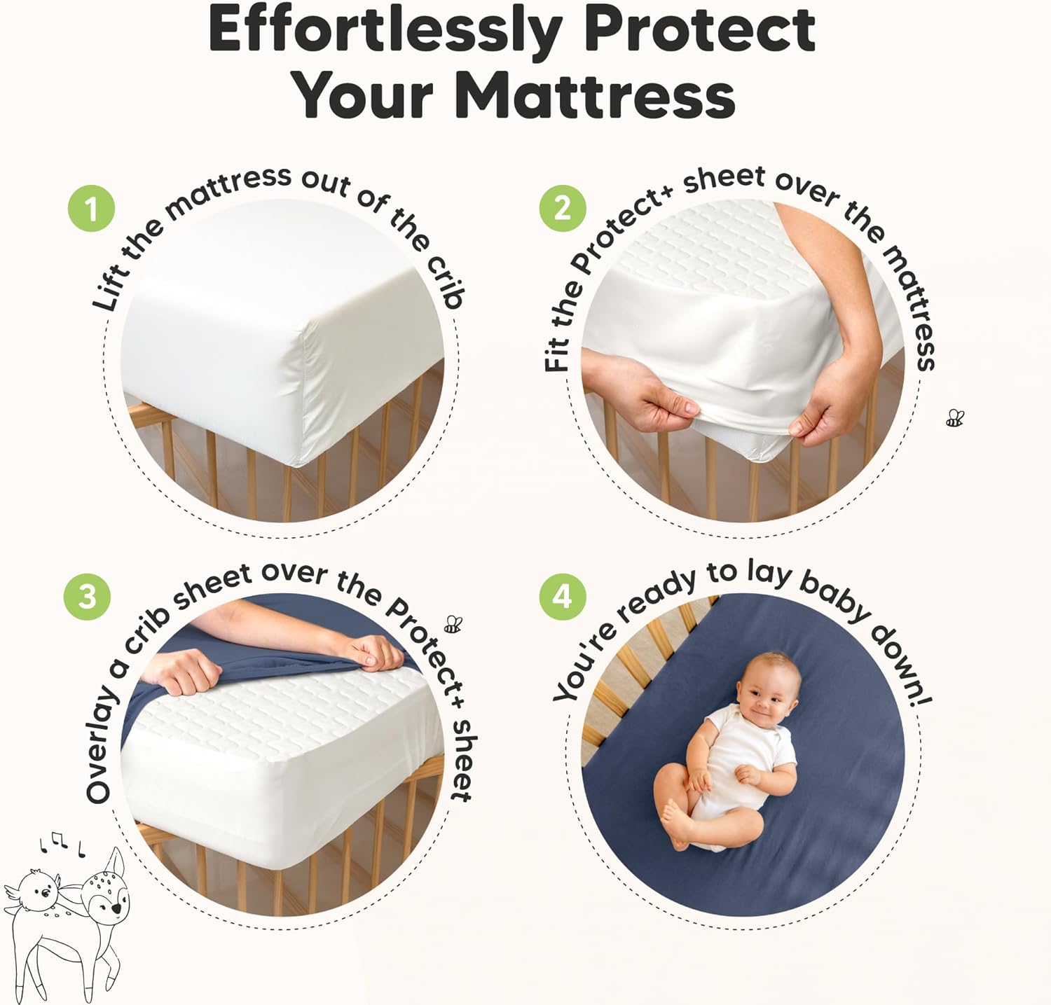Skiennix Waterproof Crib Mattress Protector - Soft Quilted Cotton Pad, 52" x 28", Machine Washable, 2-Pack