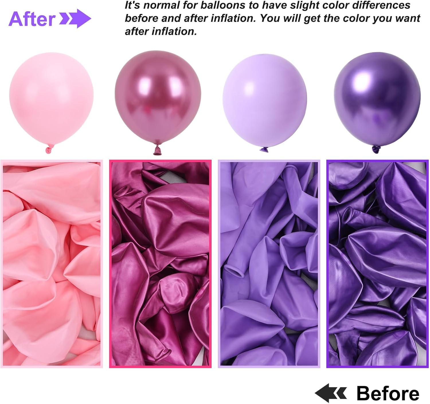 RUBFAC Balloon Garland Arch Kit - 129pcs Latex Balloons in Pink & Purple | Perfect for Birthdays & Weddings