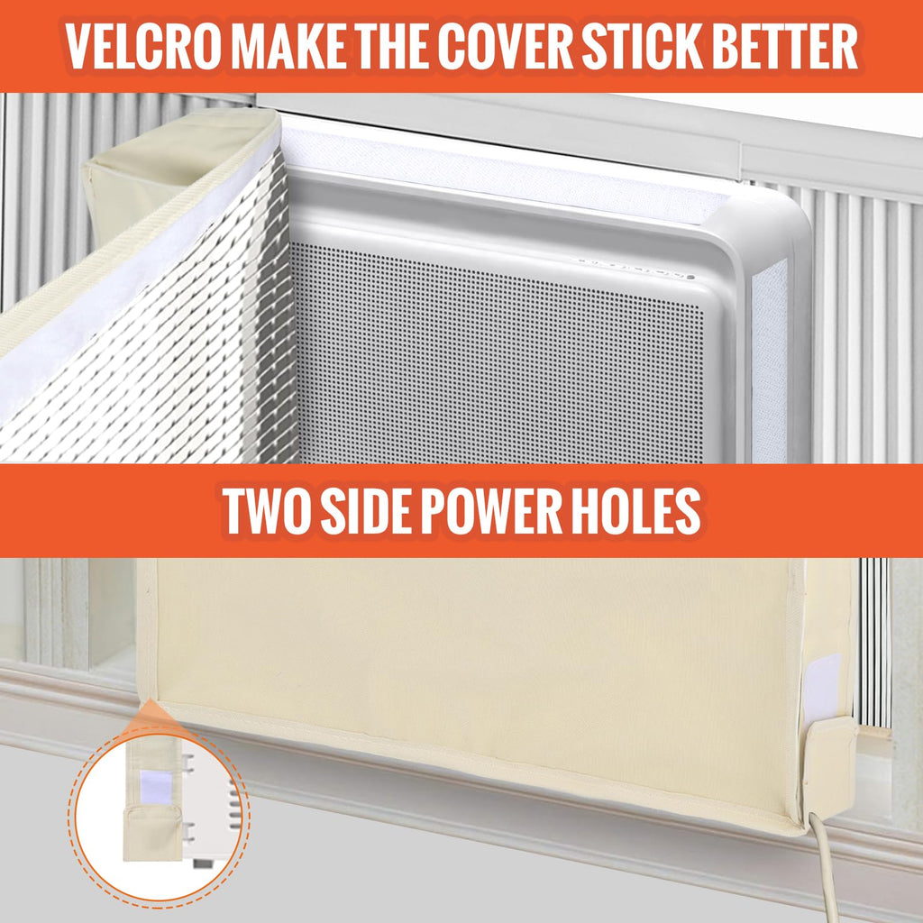 Air Conditioner Covers for Inside to Protect AC and Winter Insulation, 3 Layers Insulation Window Air Conditioner Cover with Aluminum Foil and 2mm Foam, 21"W x 15"H x 3.5"D - Beige