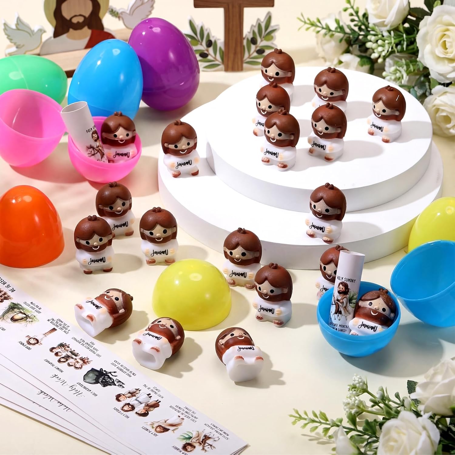 Skylety Easter Gift Set - 25 Prefilled Eggs with Jesus Stress Balls & Holy Week Cards | Perfect for Sunday School Favors