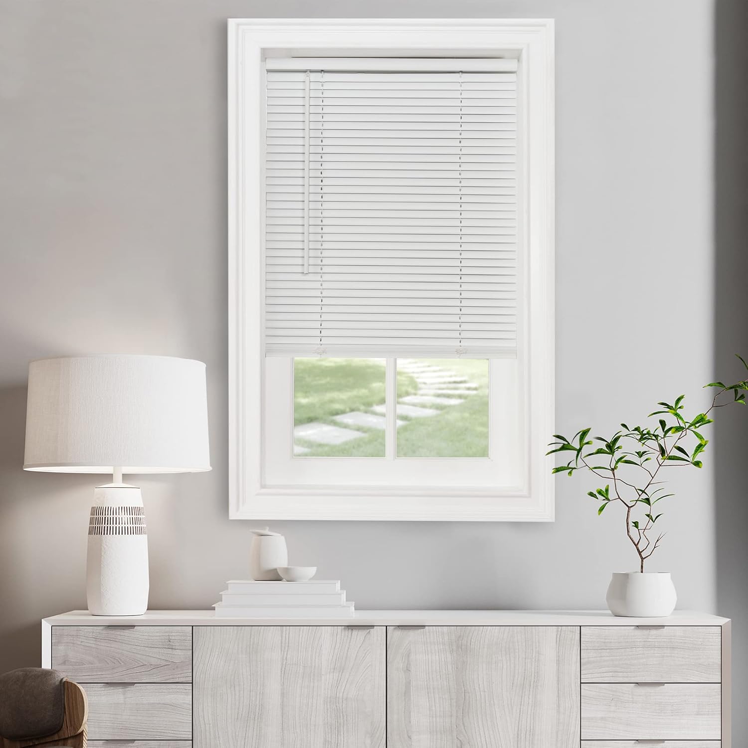 Achim Home Decor Cordless Mini Blinds - Light Filtering, 31" W x 48" L, 1" Slat - Pearl White