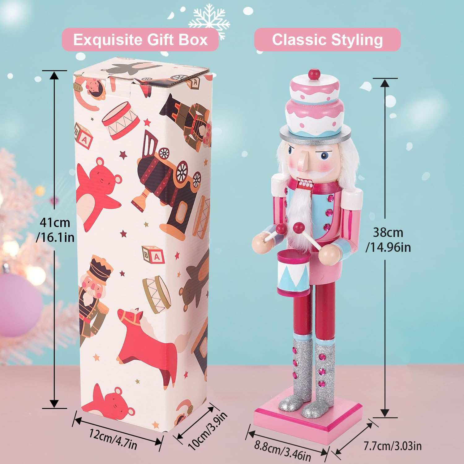 Christmas Decorations Nutcracker Ornaments,15 inch Traditional Wooden Nutcracker Figures Soldier,Festive Christmas Nutcracker Gift
