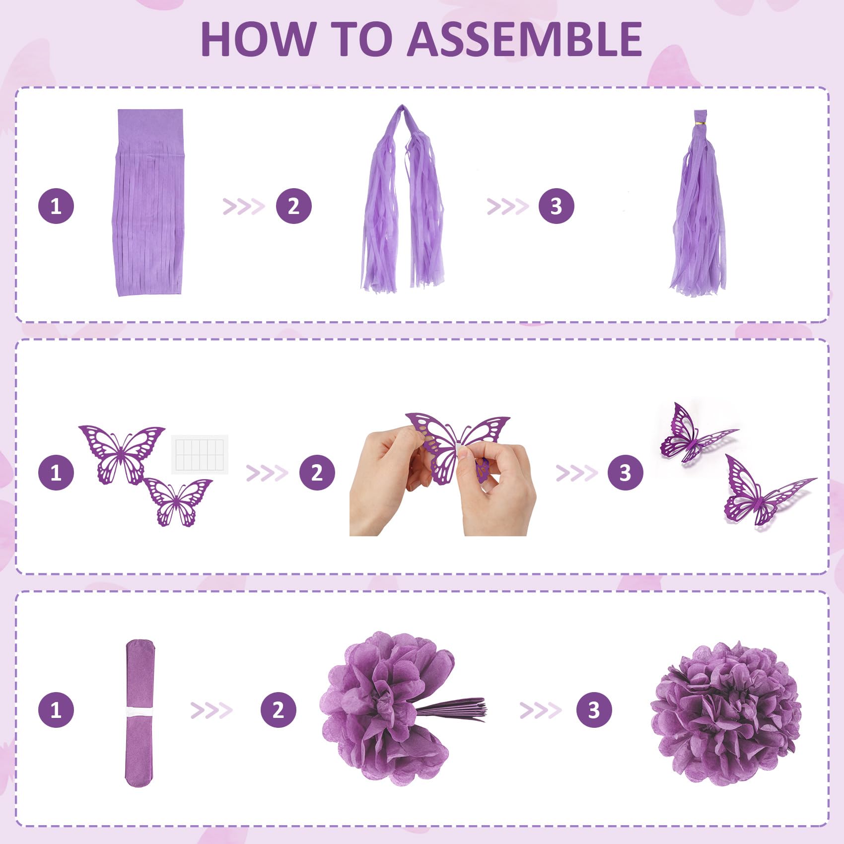 Dusty Purple Birthday Party Decorations, Lavender Pink Sand Confetti Rose Gold Balloons Happy Birthday Banner Fringe Curtains Butterfly Hanging Swirls Circle Dots Tassels Pompoms for Women Girls Party