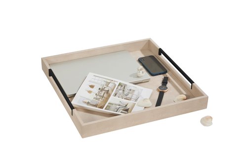 Sagala Extra Large 20" Square Ivory Shagreen Leather Ottoman Tray with Black Handles for Coffee Table, Versatile Decorative Serving Tray for Living Room(Ivory-Black, Square 20")