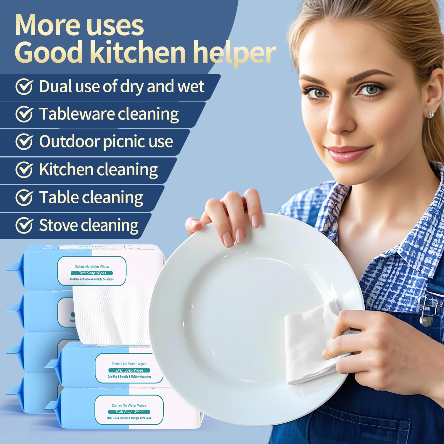 Reusable Dry & Wet Dish Soap Foam Wipes - Multi-Purpose Cleaning Towels for Kitchen, Bathroom, Travel | No Water Needed, Eco-Friendly, Reaches Hard-to-Clean Areas (60 Pack)