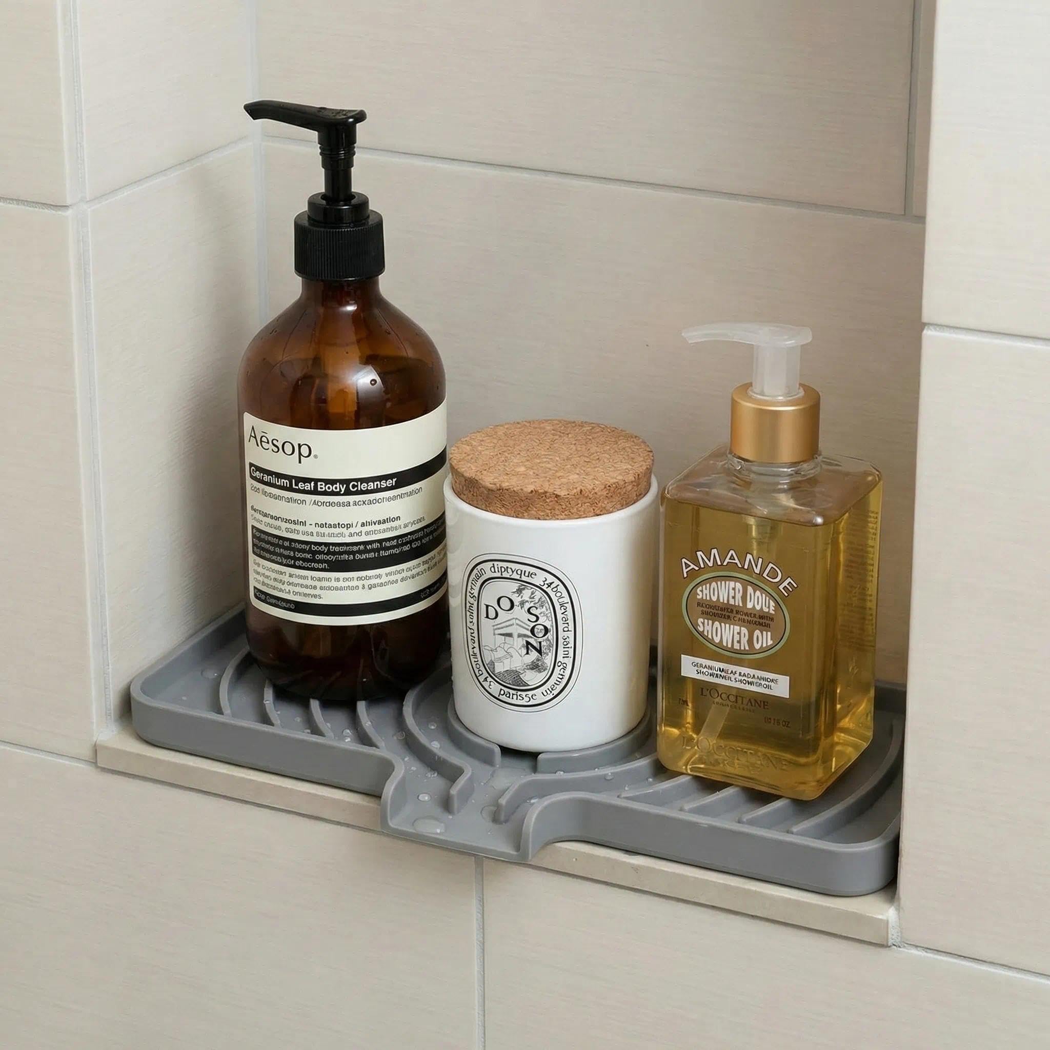 Silicone Sponge Holder for Kitchen Sink With Drain Spout, Self Draining, Kitchen Soap Tray, Bathroom Organizer, Sink Caddy (Gray, 10×4)