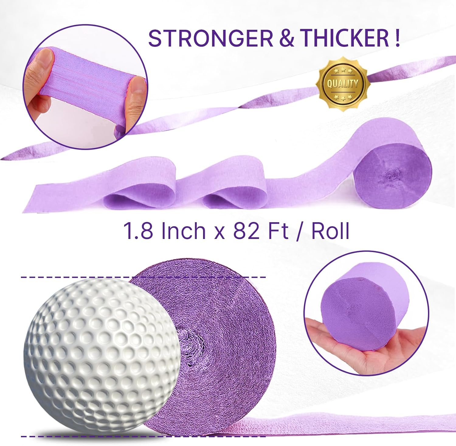 PartyWoo Crepe Paper Streamers - Light Pastel Pink & Purple | 4pcs, 328ft for Birthday & Baby Showers