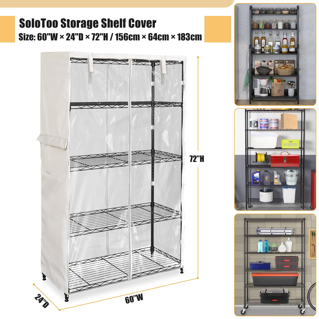 SoloToo Heavy-Duty Waterproof Wire Shelf Cover, Garage Storage Shelving Protector, Universal Fit 60 x 24 x 72 Inch Rack Covers with 1" Tolerance (Beige)