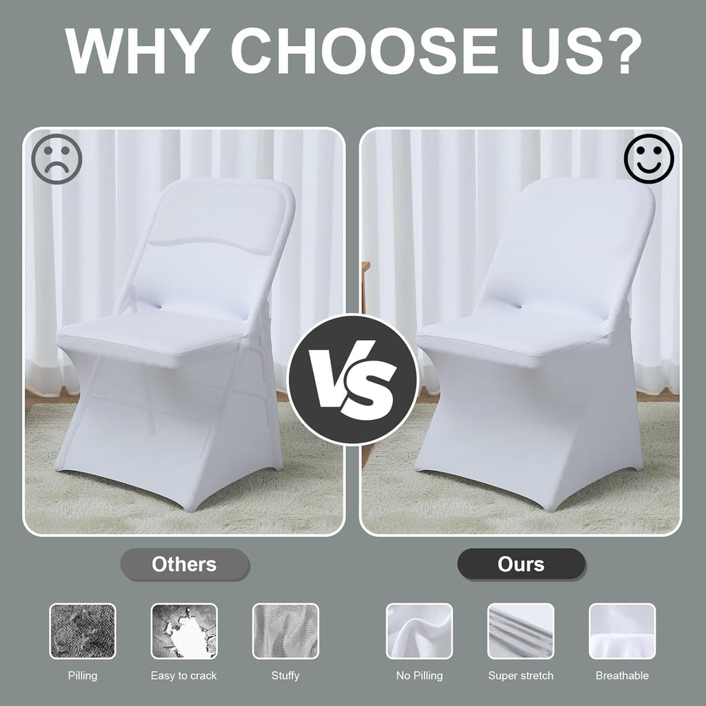Trlyc Spandex Chair Covers - 100 Pcs Universal Fitted Slipcovers for Weddings & Banquets | White