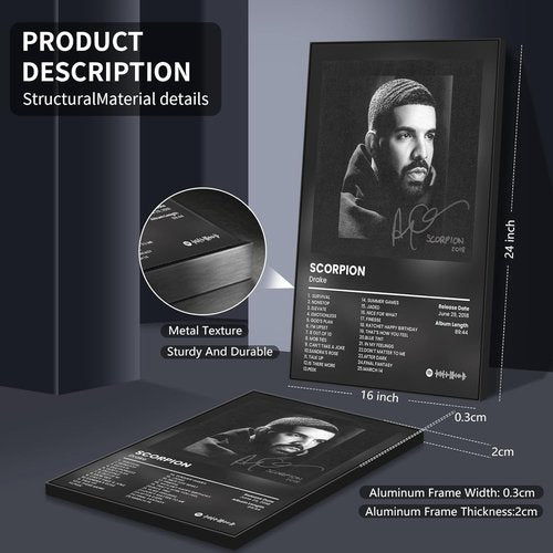 Anslivle 3-Piece Framed Canvas Drake Album Cover Posters - Black | 16x24 Inches Contemporary Music Wall Art for Home