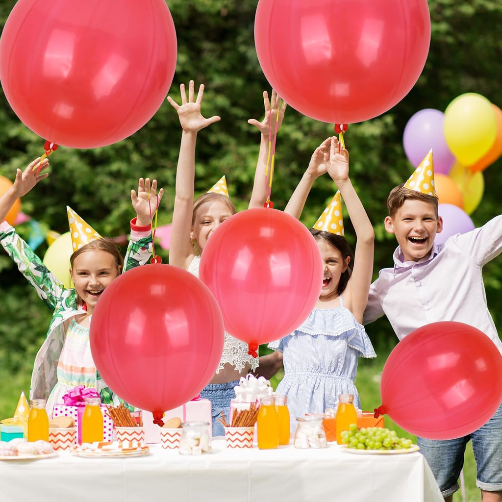 Punch Balloons by Skiennix - 24 Heavy-Duty Red Bounce Balloons with Rubber Band Handle for Kids' Birthday Parties