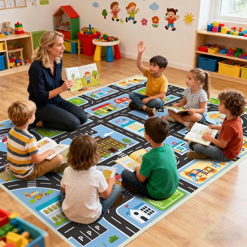 Xuzrdaa Kids Carpet 2.6'x4' Kids Play Rug for Playing, Road Rug for Kids City Life Educational Road Car Carpet for Classroom, Blue Car Carpet for Playoom(Blue, 2.6'x4')