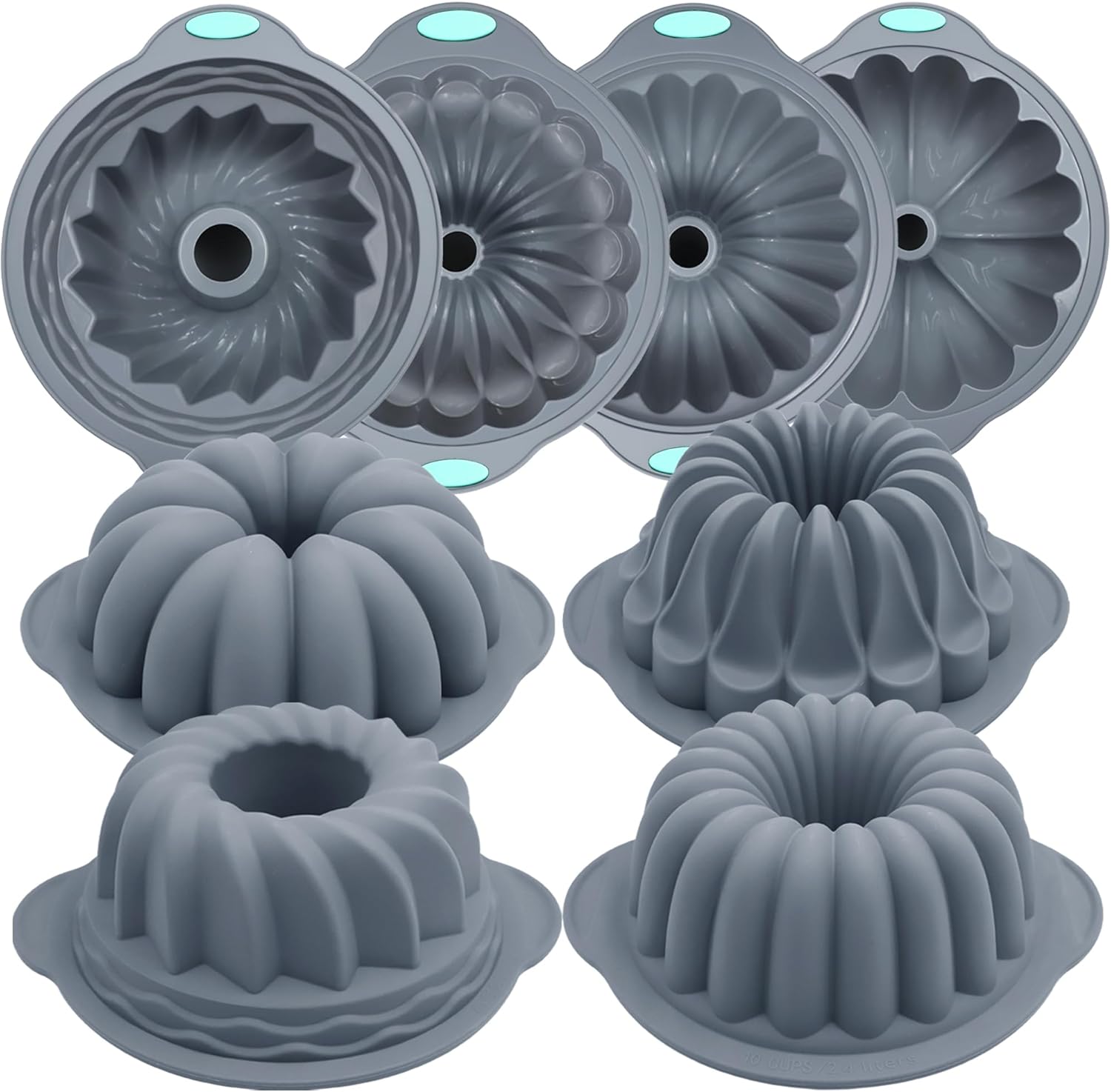Tongjude Silicone Fluted Tube Cake Pans - 10-Cup Non-Stick Baking Molds for Cakes & Jello | Grey