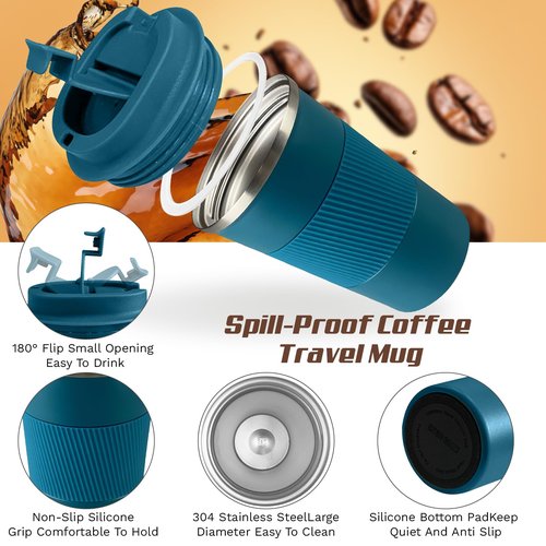 SPLMIFA Vacuum-Insulated Stainless Steel Travel Coffee Mug, Leak-Proof Reusable Coffee Cup with Lid - Keep Hot & Cold Drinks for Hours, Durable Insulated Tumbler for Men & Women(3rd-Blue, 12OZ)