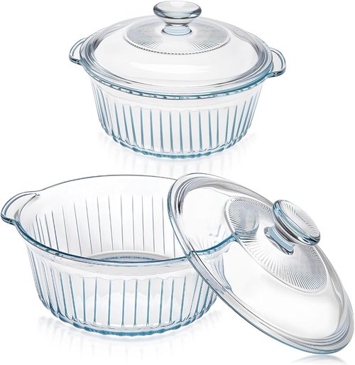 Glass Baking Dishes - 2 Pack Round Casserole Dishes with Lids | Oven Safe, Clear Glass, 1.7Qt & 2.5Qt