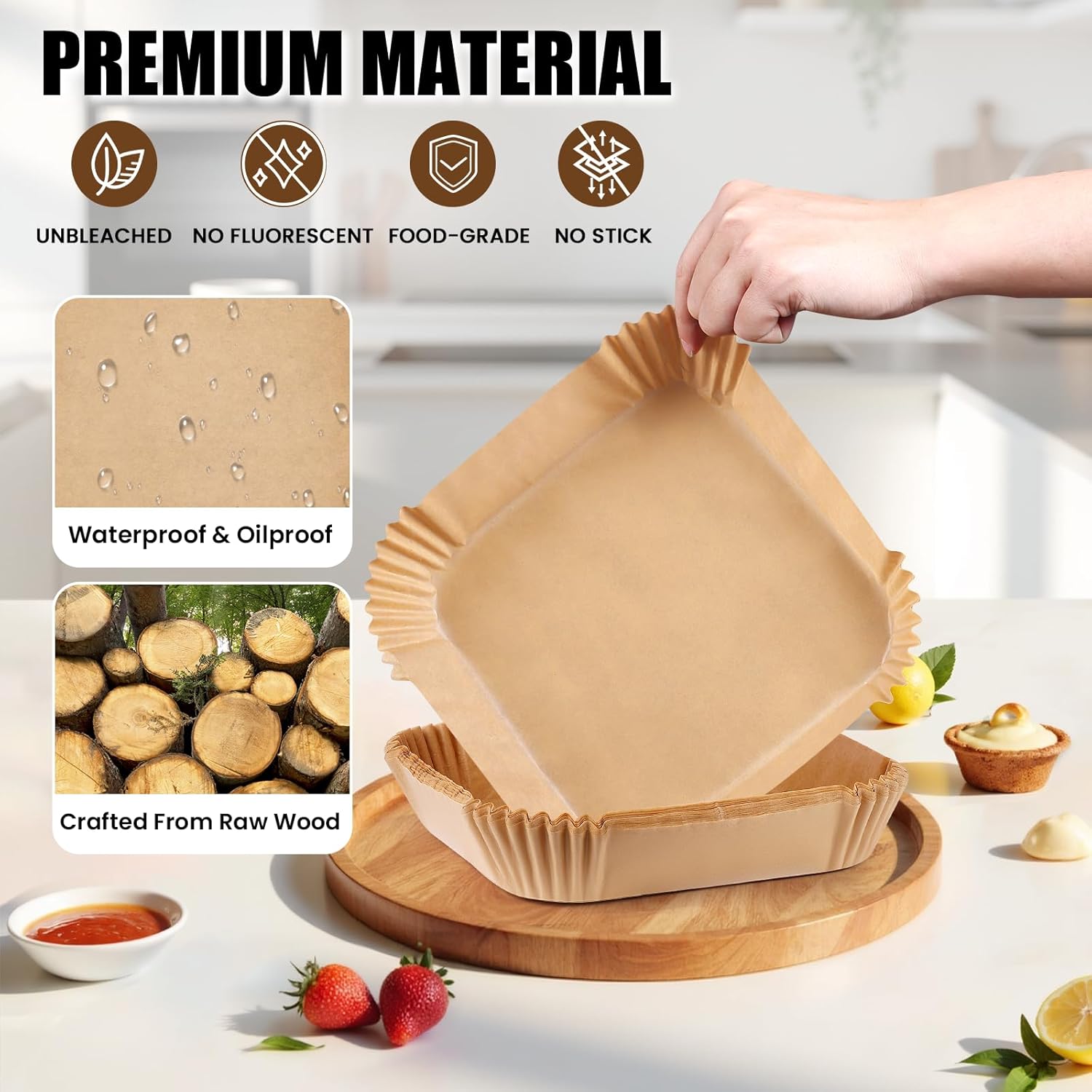 OLESBUR Air Fryer Liners - 200 Pcs 8 Inch Unbleached Parchment Paper | Non-Stick Baking Accessories