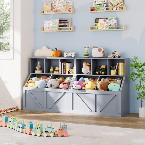 GarveeHome Kids Toy Storage Organizer, Kids Bookshelf and Toy Storage, Toddlers Bookshelf Toy Organizer for Kids Rooms Playroom Bedroom Nursery Daycare, Gray