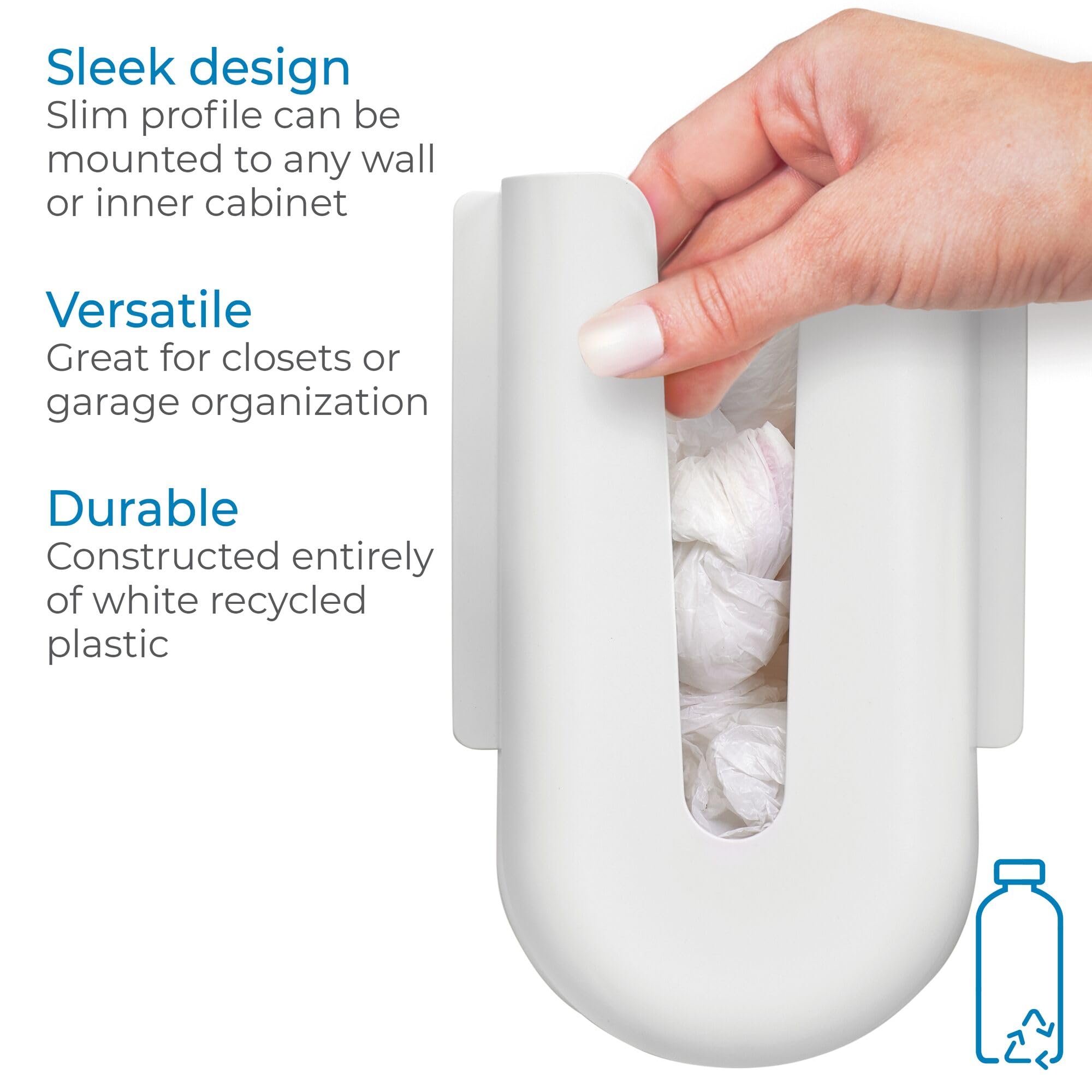 iDesign Recycled Plastic Grocery Bag Holder and Dispenser – 4.03” L x 8.3” W x 12.5” H, White