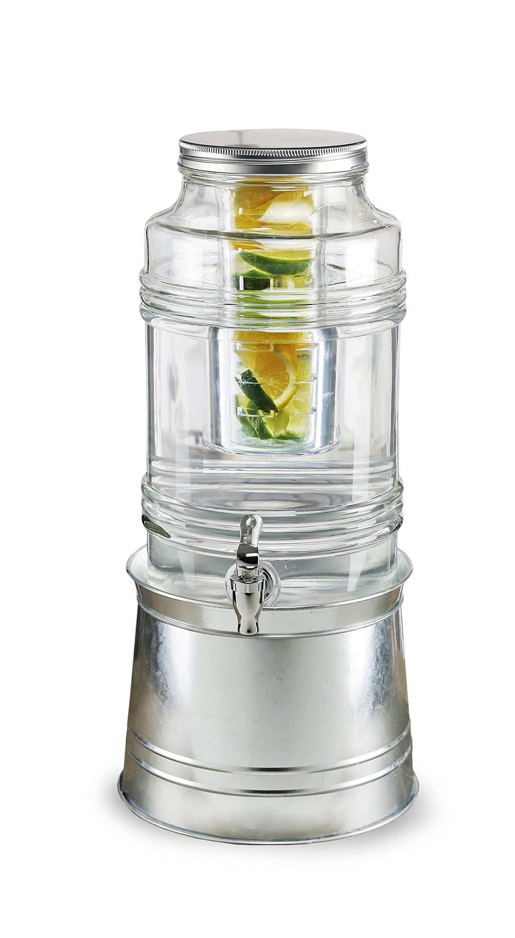 Style Setter Glass Drink Dispenser for Parties - 2.4 Gallon Large Capacity Beverage Dispenser - Easy Assembling with Leakproof Spigot - Fruit Infuser for Best Taste - Galvanized Base Water Dispenser