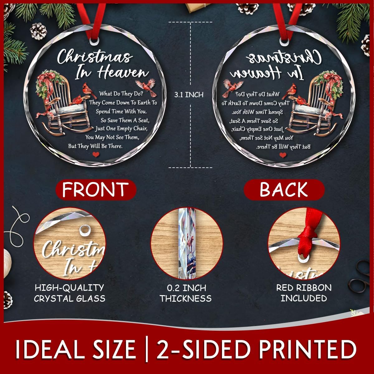 Regine Switzerland Christmas Glass Ornaments - Memorial Gifts for Loved Ones | Heaven Ornament with Empty Chair