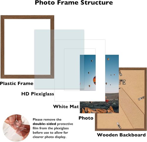 Brown 8x10 Picture Frame by [Brand Name] - Versatile Wall Hanging or Tabletop Display with 5x7 Mat