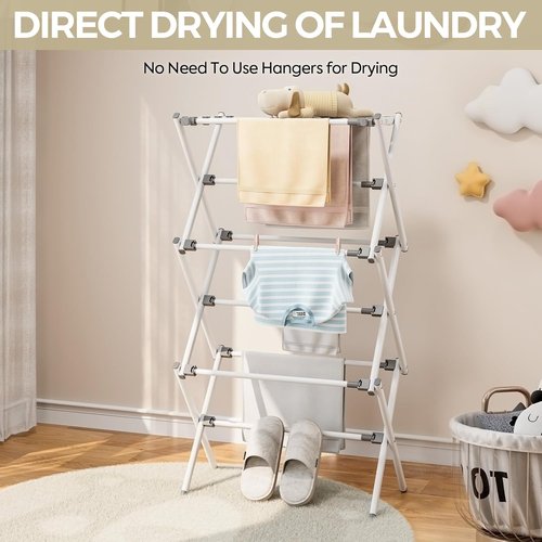 APEXCHASER Clothes Drying Rack - Foldable & Extendable Laundry Solution | Space-Saving, Rust-Resistant, White